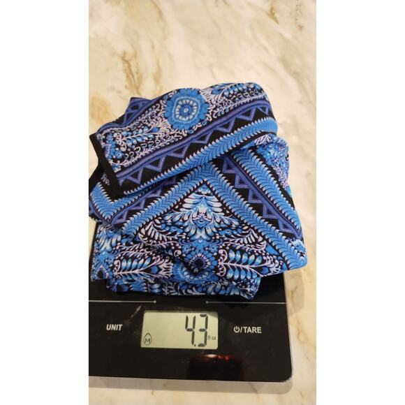 Nine West Blue/Black & white semi sheer Tunic Blouse neck tassel size Large - Picture 11 of 11